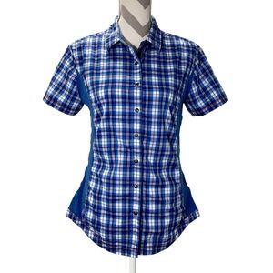 Kuhl‎ Suono Women's Plaid Short Sleeve Button Up Shirt Blue White Size M